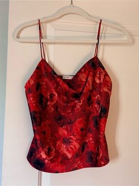 Alice + Olivia Red Floral Satin Cami